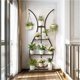 180Cm Tall Plant Stand Indoor Vase-Shape Metal Plant Shelf With Hanging Hooks