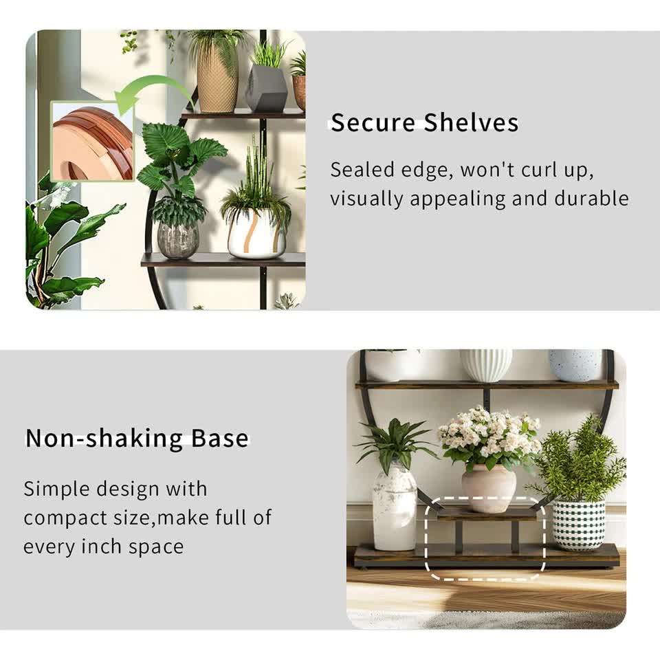 180Cm Tall Plant Stand Indoor Vase-Shape Metal Plant Shelf With Hanging Hooks