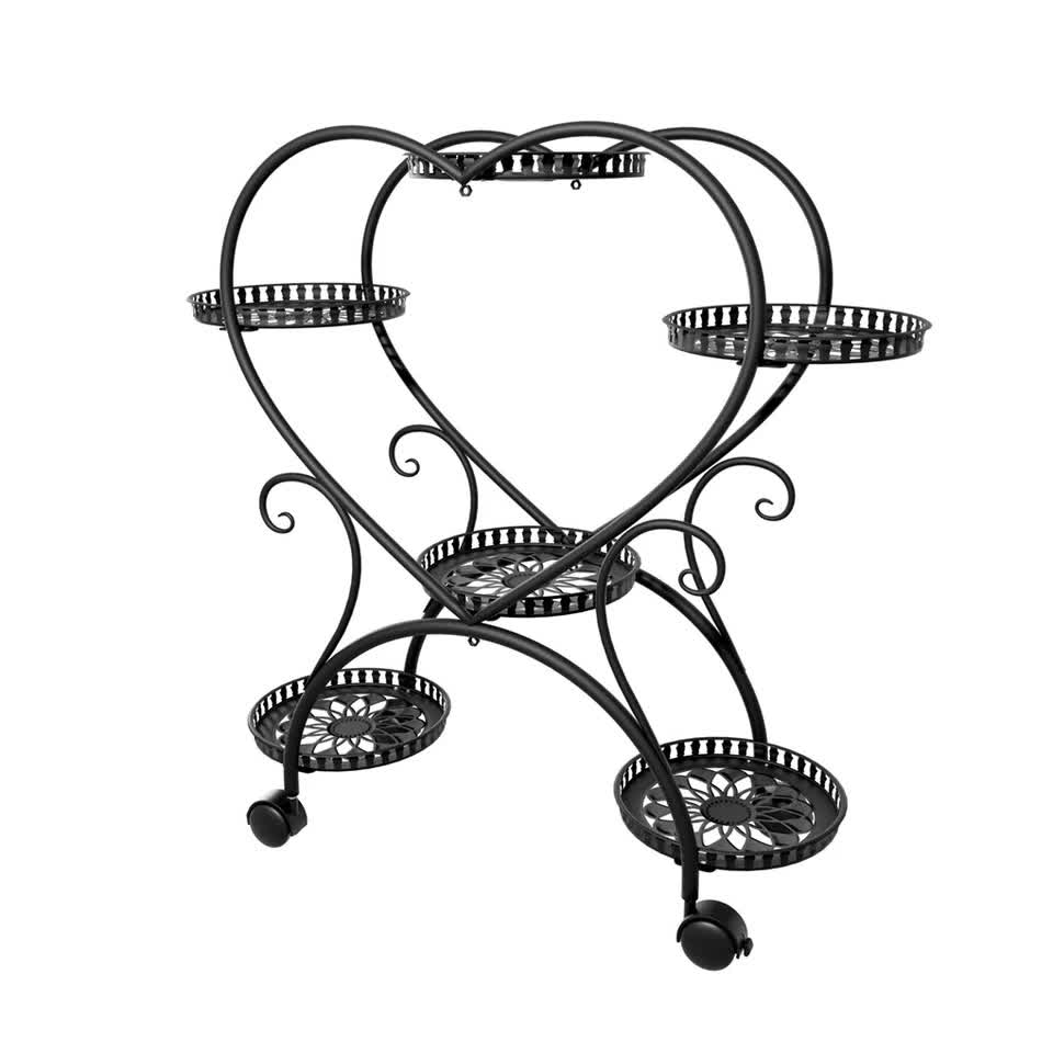 6 Potted Heart-shaped Metal Tall Plant Stand Rolling Garden Cart Flower Racks AU