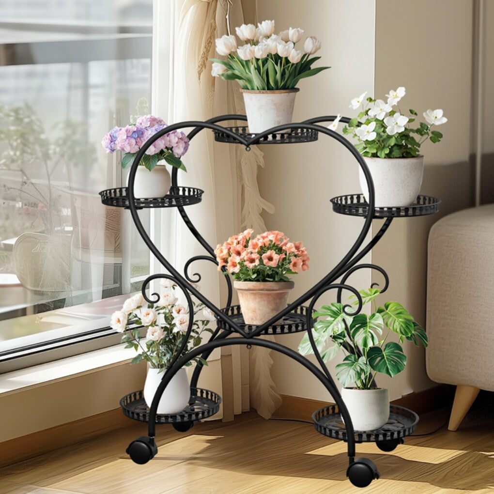6 Potted Heart-shaped Metal Tall Plant Stand Rolling Garden Cart Flower Racks AU