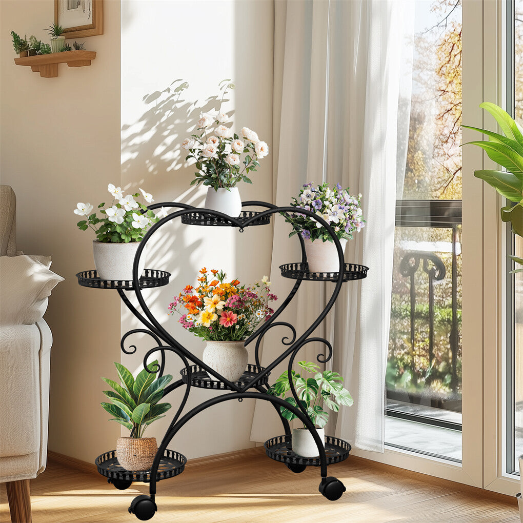 6 Potted Heart-shaped Metal Tall Plant Stand Rolling Garden Cart Flower Racks AU