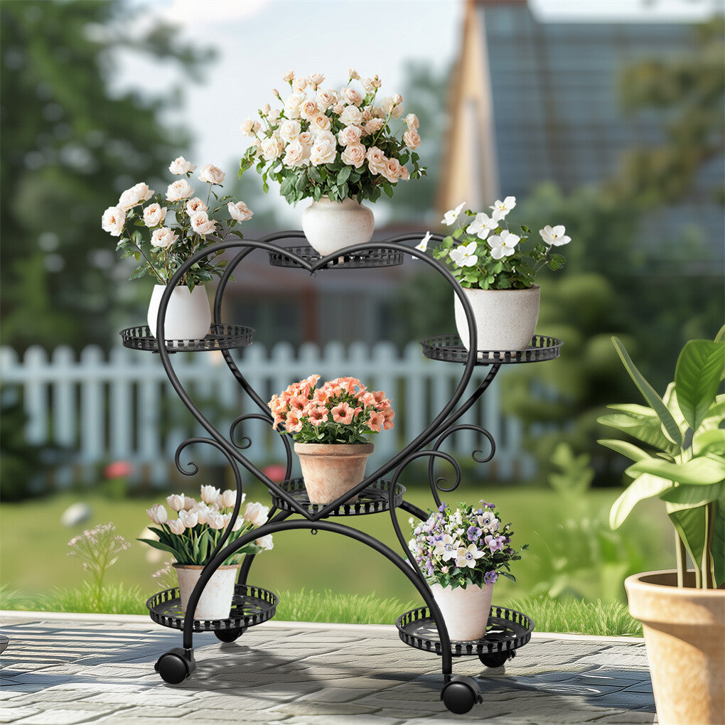6 Potted Heart-shaped Metal Tall Plant Stand Rolling Garden Cart Flower Racks AU