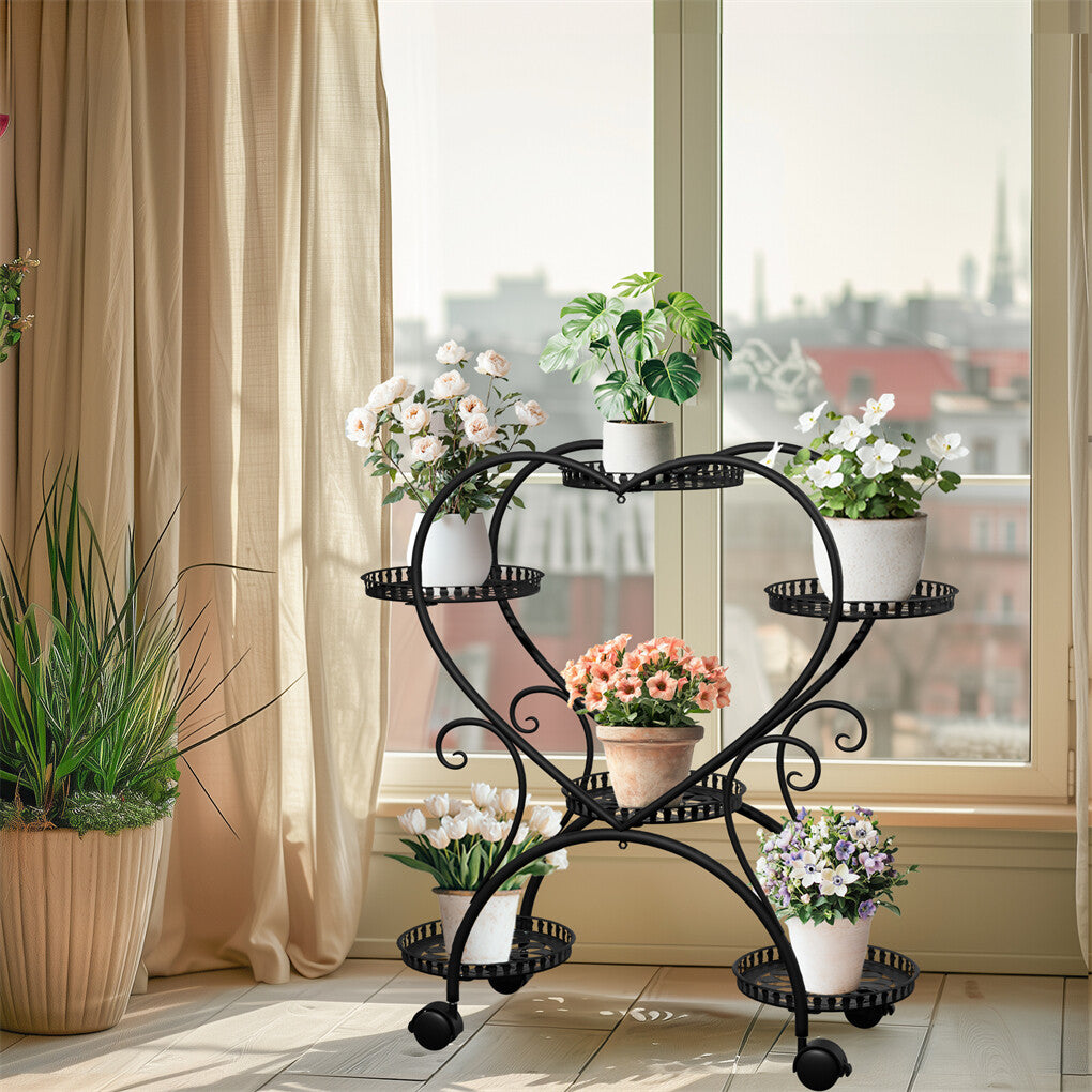 6 Potted Heart-shaped Metal Tall Plant Stand Rolling Garden Cart Flower Racks AU