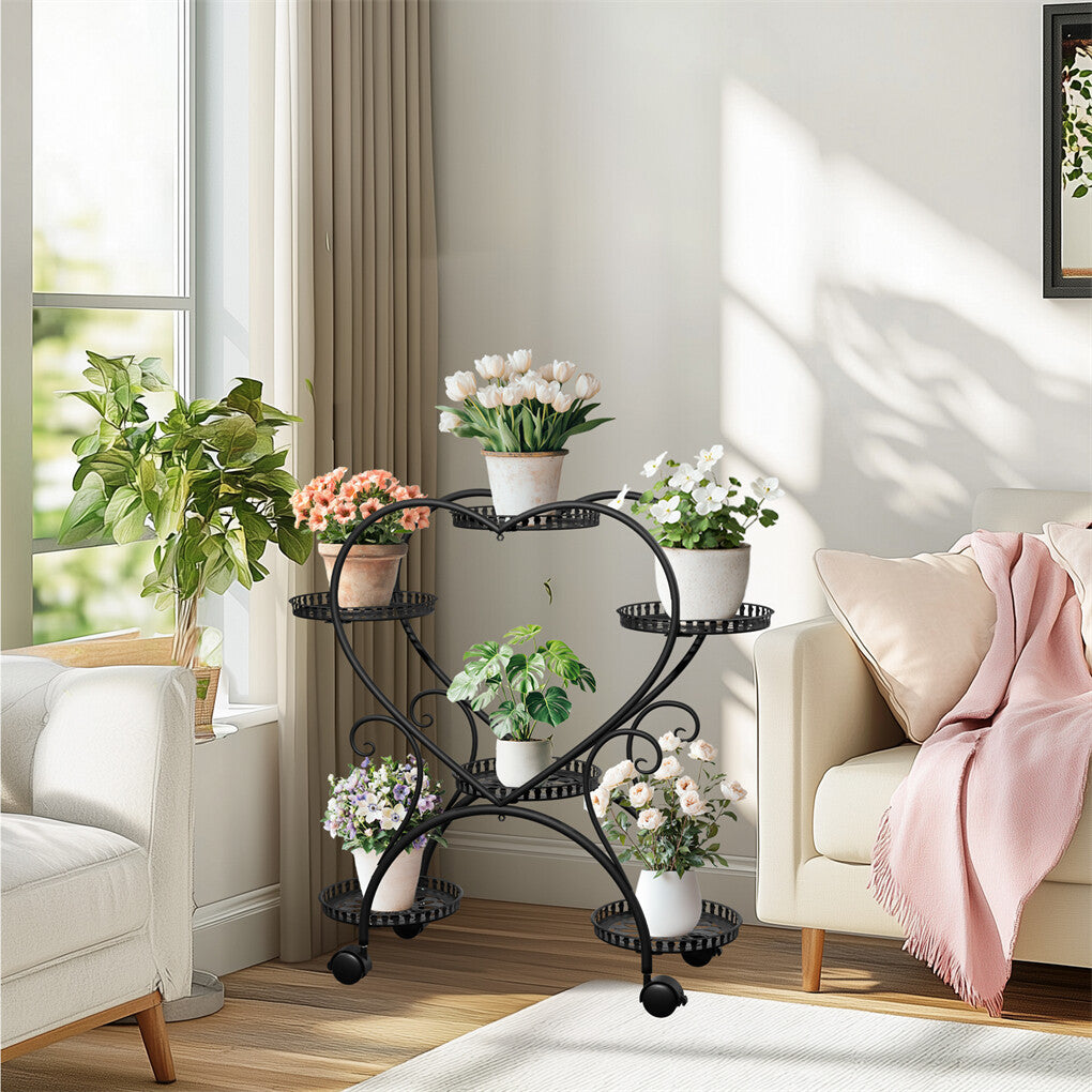 6 Potted Heart-shaped Metal Tall Plant Stand Rolling Garden Cart Flower Racks AU