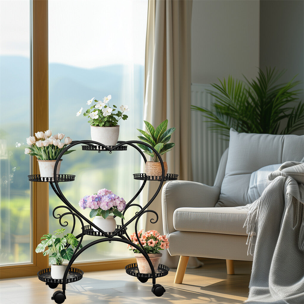 6 Potted Heart-shaped Metal Tall Plant Stand Rolling Garden Cart Flower Racks AU