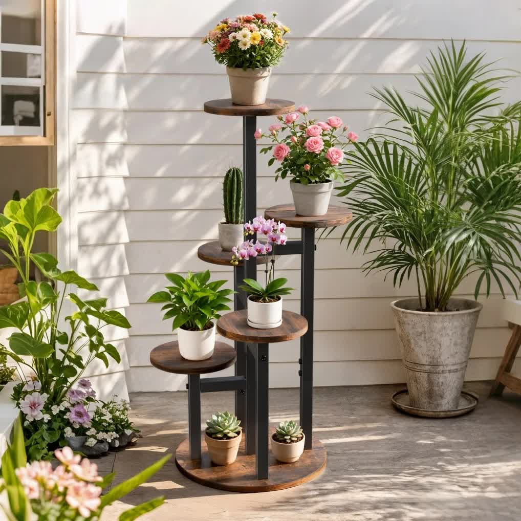 Multi-Tier Flower Plant Stand Industrial Metal Garden Flower Pots Rack AU