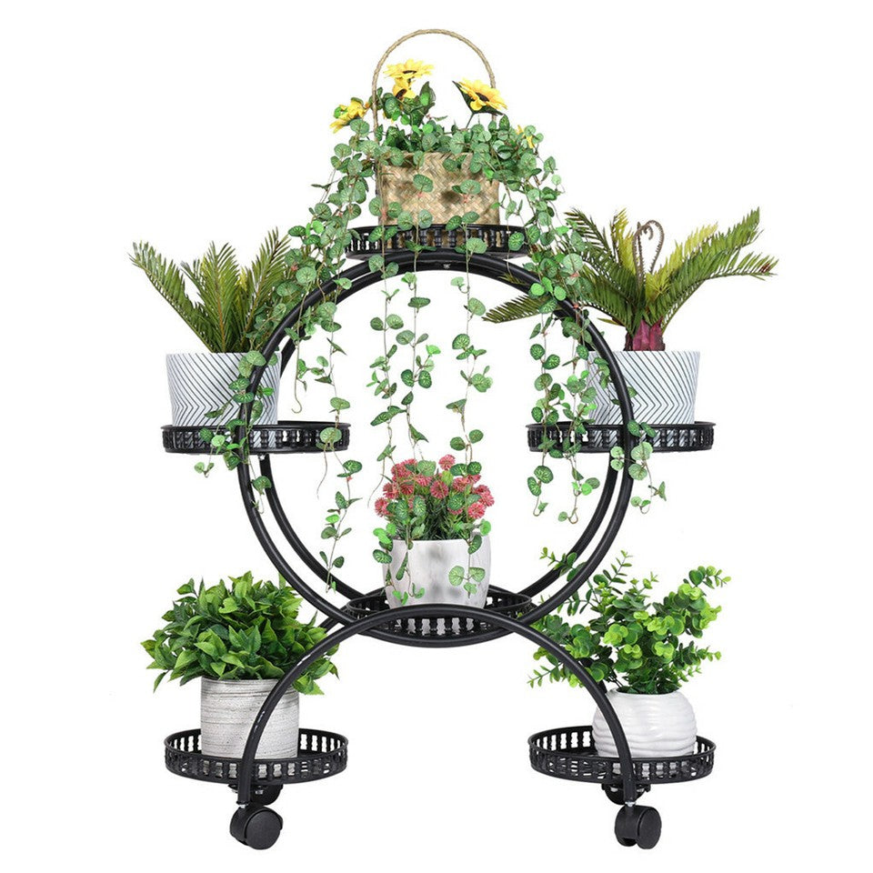 Gardening Accessories: Metal Plant Stand Rack 4Tier Indoor Flower Pot Stand with Wheels for Living Room