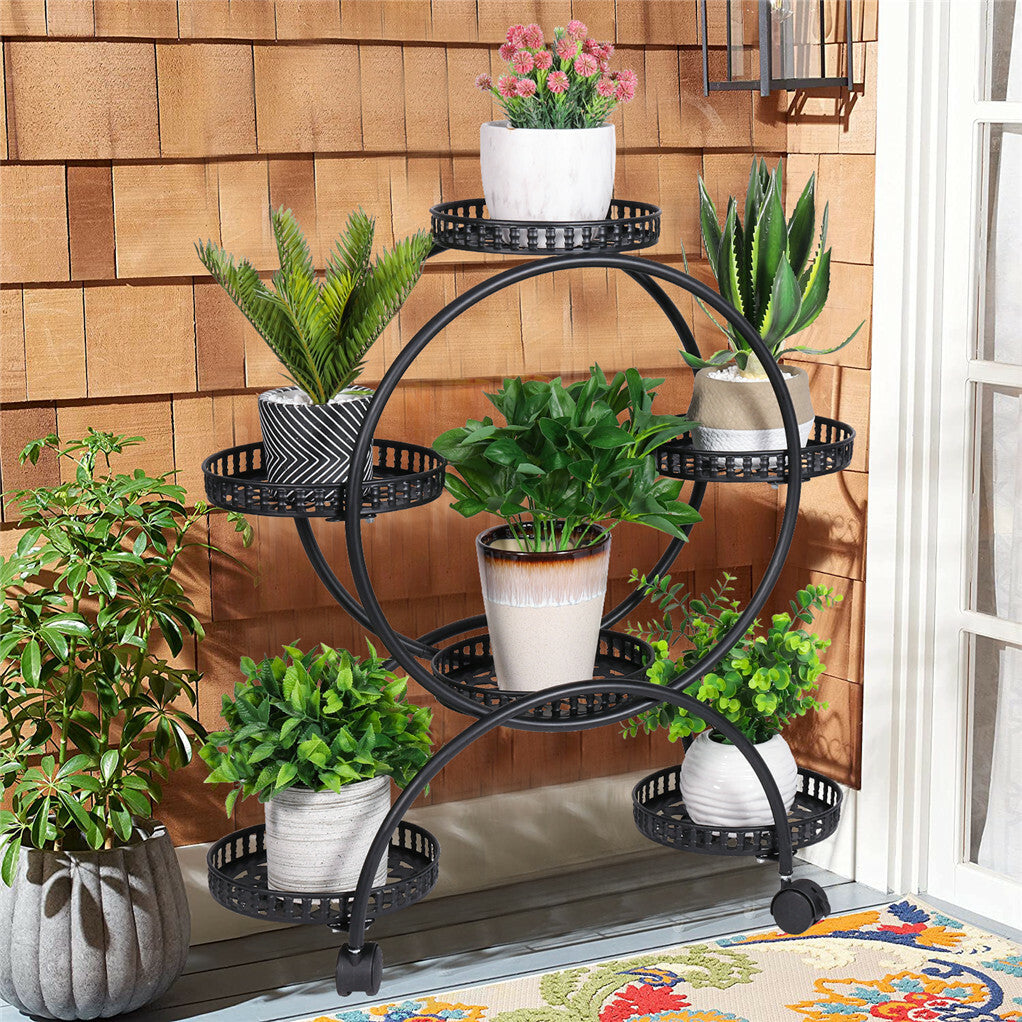 Gardening Accessories: Metal Plant Stand Rack 4Tier Indoor Flower Pot Stand with Wheels for Living Room