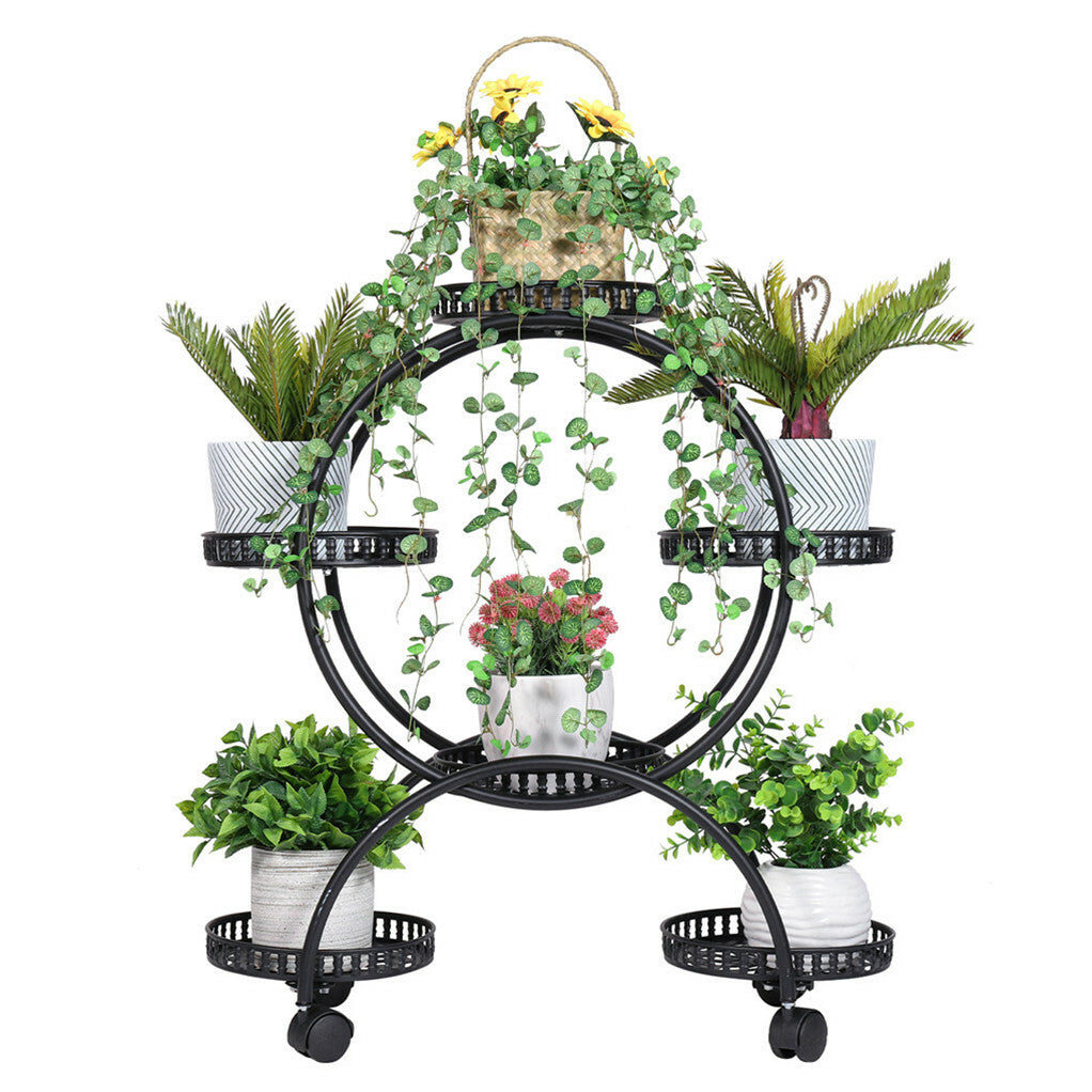 Gardening Accessories: Metal Plant Stand Rack 4Tier Indoor Flower Pot Stand with Wheels for Living Room