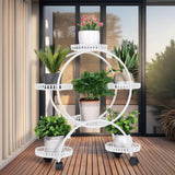 Gardening Accessories: Fin White Metal Plant Stand 6-Potted Flower Pot Holder W Wheels 4 Tier Display Shelf
