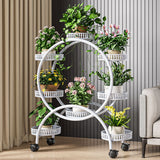 Gardening Accessories: Fin White Metal Plant Stand 6-Potted Flower Pot Holder W Wheels 4 Tier Display Shelf