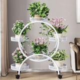 Gardening Accessories: Fin White Metal Plant Stand 6-Potted Flower Pot Holder W Wheels 4 Tier Display Shelf