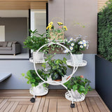Gardening Accessories: Fin White Metal Plant Stand 6-Potted Flower Pot Holder W Wheels 4 Tier Display Shelf