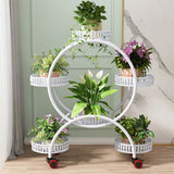 Gardening Accessories: Fin White Metal Plant Stand 6-Potted Flower Pot Holder W Wheels 4 Tier Display Shelf