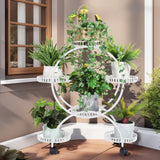Gardening Accessories: Fin White Metal Plant Stand 6-Potted Flower Pot Holder W Wheels 4 Tier Display Shelf