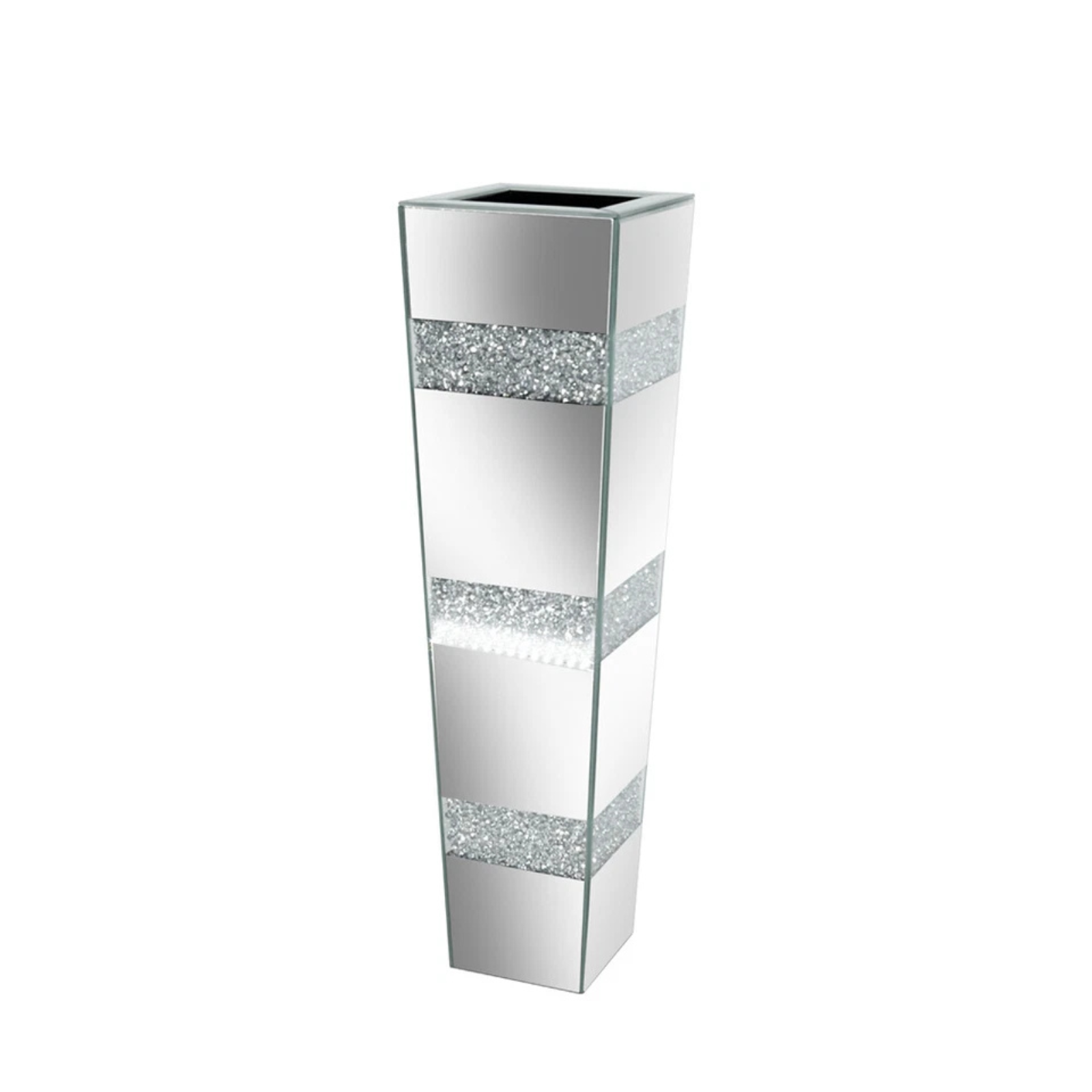 Vases & Table Decor: P&P Silver Crushed Diamond Flower Vase with Mirrored Glass for Elegant Home Decoration