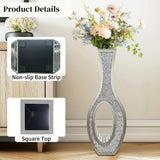 Vases & Table Decor: 30-Inch Tall Double Sided Crushed Diamond Floor Vase Large Mirrored Silver Crystal Décor