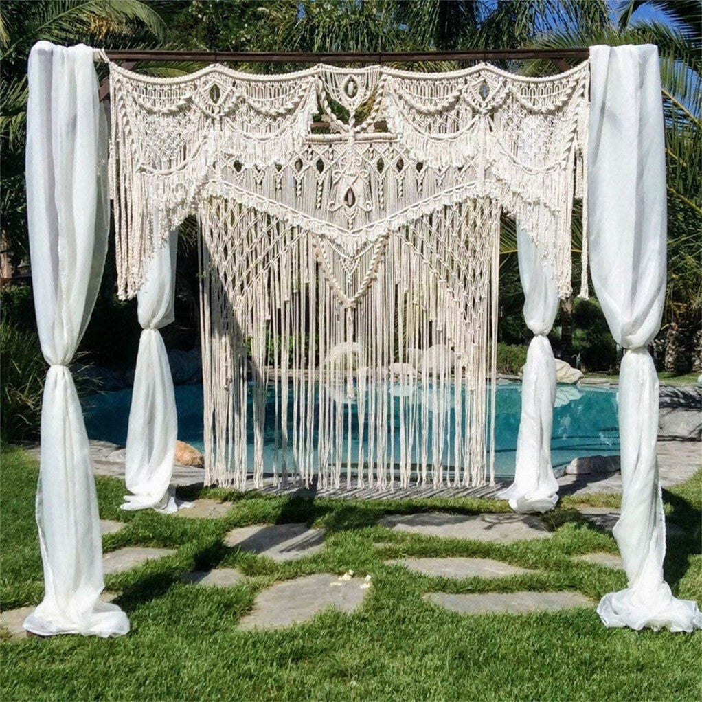 Other Wedding Decorations: Boho Chic Macrame Tapestry Wedding Backdrop Arch Door Window Hanging Curtains