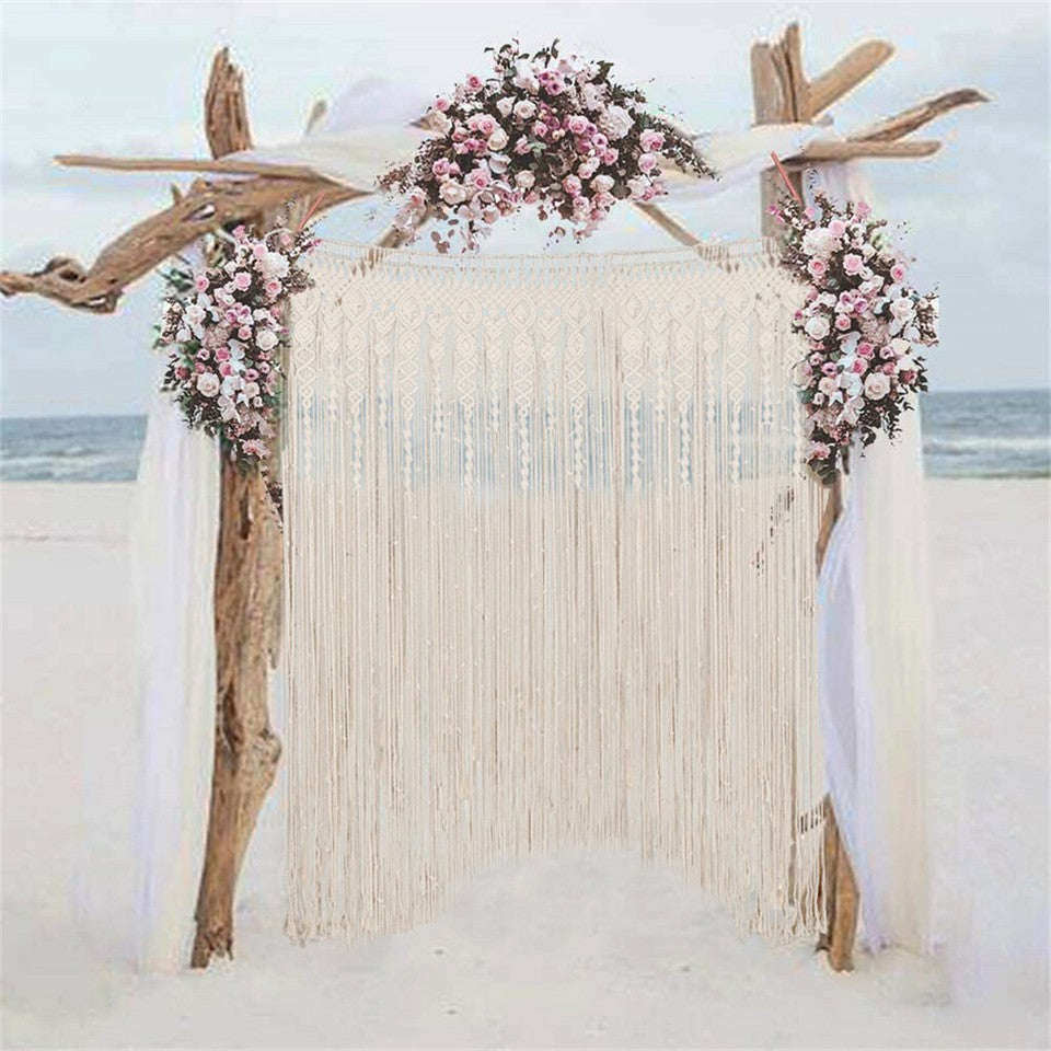Other Wedding Decorations: Boho Chic Macrame Tapestry Wedding Backdrop Arch Door Window Hanging Curtains