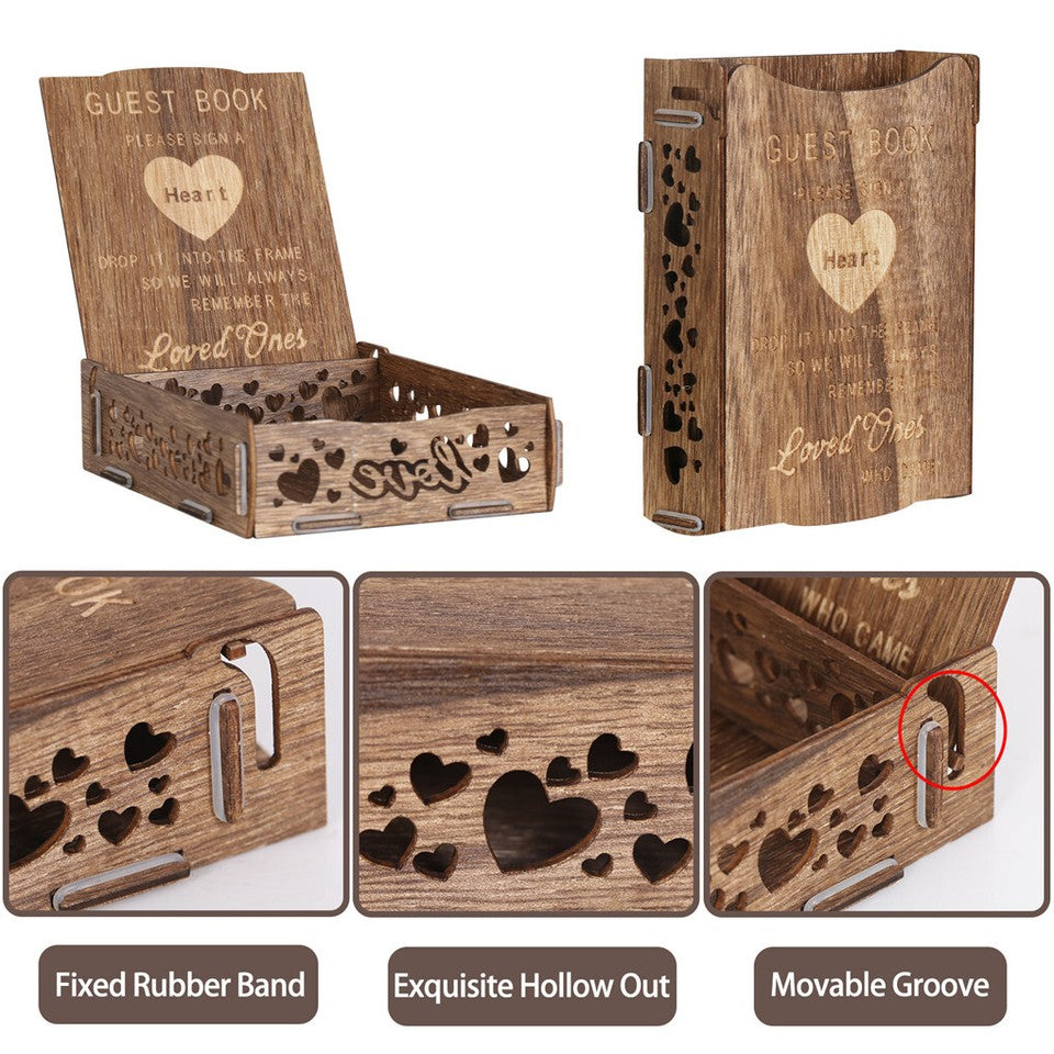Other Wedding Decorations: Wedding Guest Book Alternative with Stand+Storage Box+88PCS Wooden Hearts+Pens
