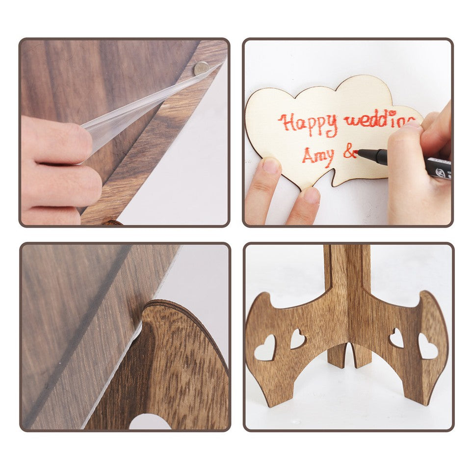 Other Wedding Decorations: Wedding Guest Book Alternative with Stand+Storage Box+88PCS Wooden Hearts+Pens