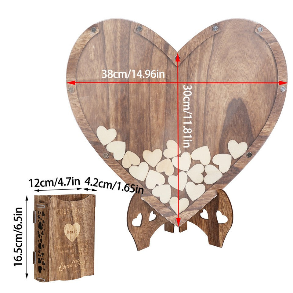 Other Wedding Decorations: Wedding Guest Book Alternative with Stand+Storage Box+88PCS Wooden Hearts+Pens