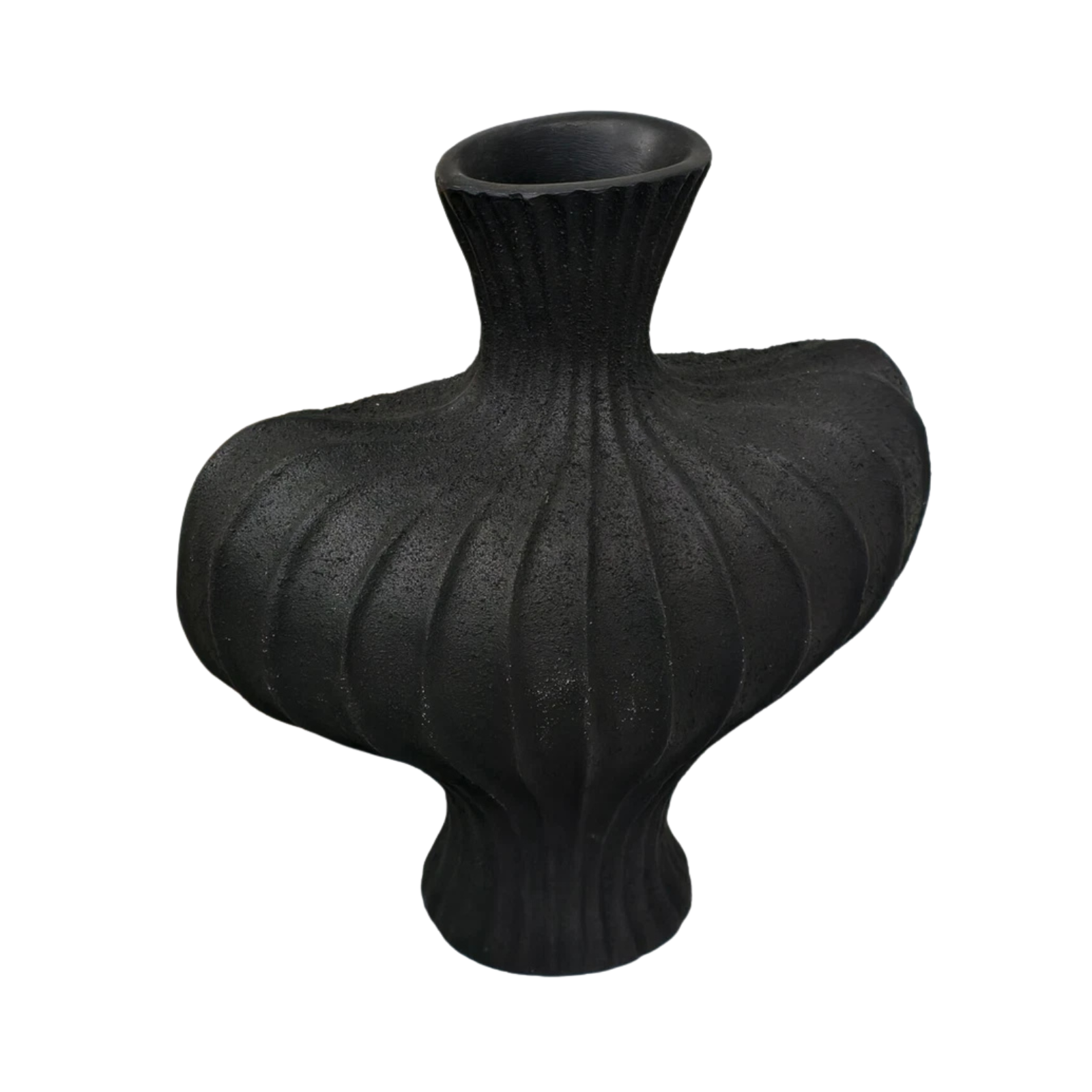 Vases & Table Decor: P&P Black Nordic Resin Flower Vase with Textured Design, Boho Wabi-Sabi Artistic Decor