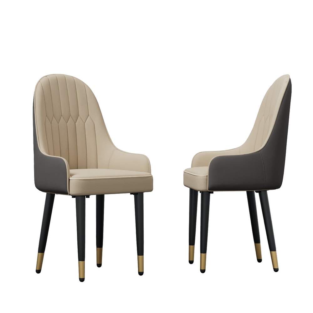 Kitchen & Dining Chairs: High-End Dining Chairs Set of 2 Faux Leather Upholstered Kitchen Chairs Two-Tone Design, Creamy white & grey