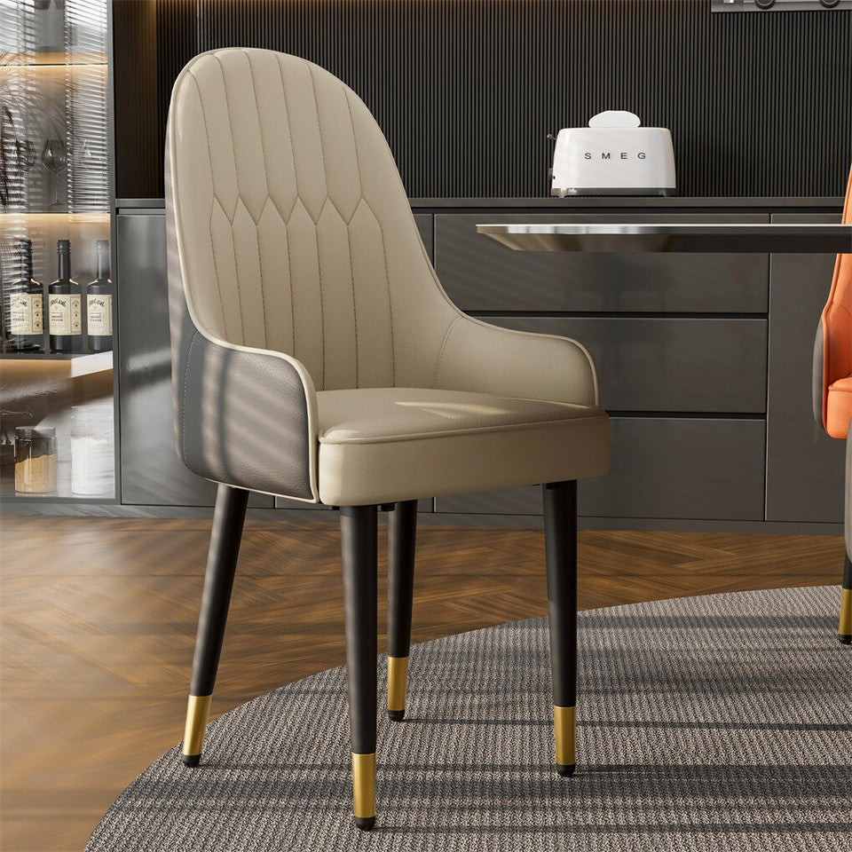 Kitchen & Dining Chairs: High-End Dining Chairs Set of 2 Faux Leather Upholstered Kitchen Chairs Two-Tone Design, Creamy white & grey