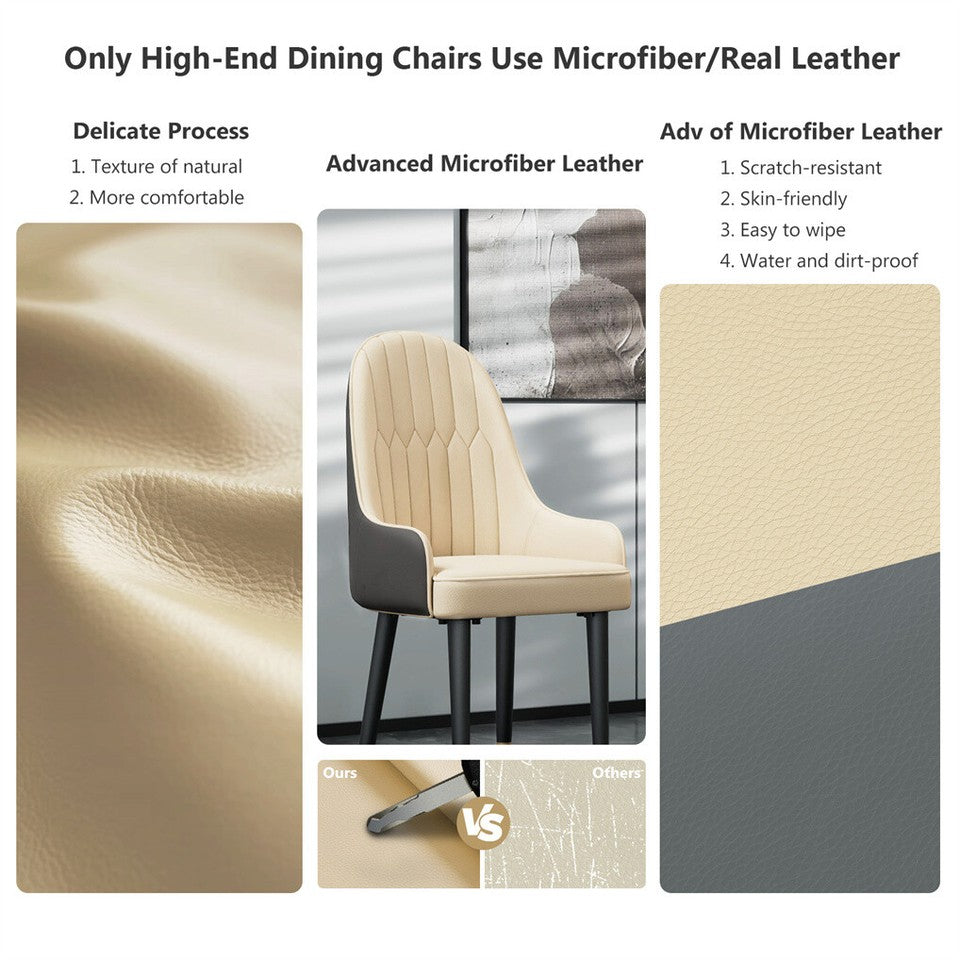 Kitchen & Dining Chairs: High-End Dining Chairs Set of 2 Faux Leather Upholstered Kitchen Chairs Two-Tone Design, Creamy white & grey