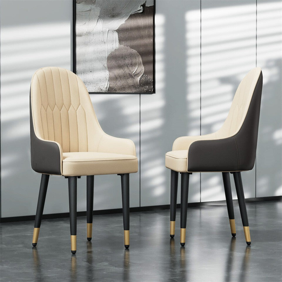 Kitchen & Dining Chairs: High-End Dining Chairs Set of 2 Faux Leather Upholstered Kitchen Chairs Two-Tone Design, Creamy white & grey
