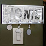 Crushed Diamond Mirrored Wall Mounted Key Hooks Storage Holder HOME Letter Sign Home Decor