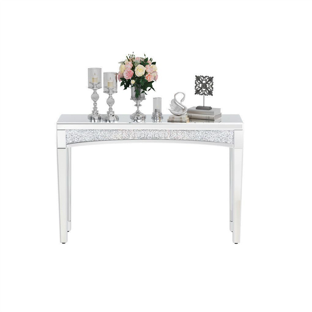 Side Tables: Crushed Diamond Mirrored Console Table Entrance Furniture