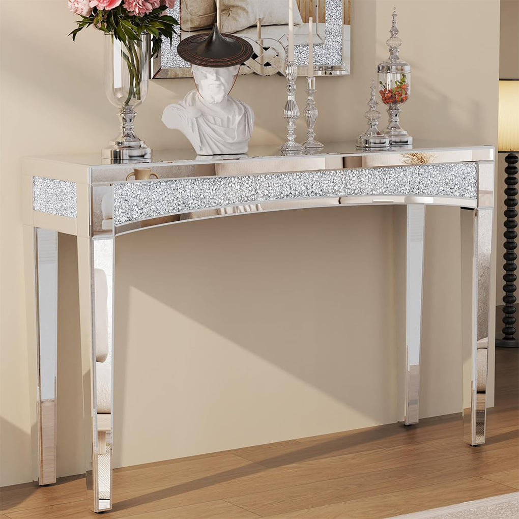Side Tables: Crushed Diamond Mirrored Console Table Entrance Furniture