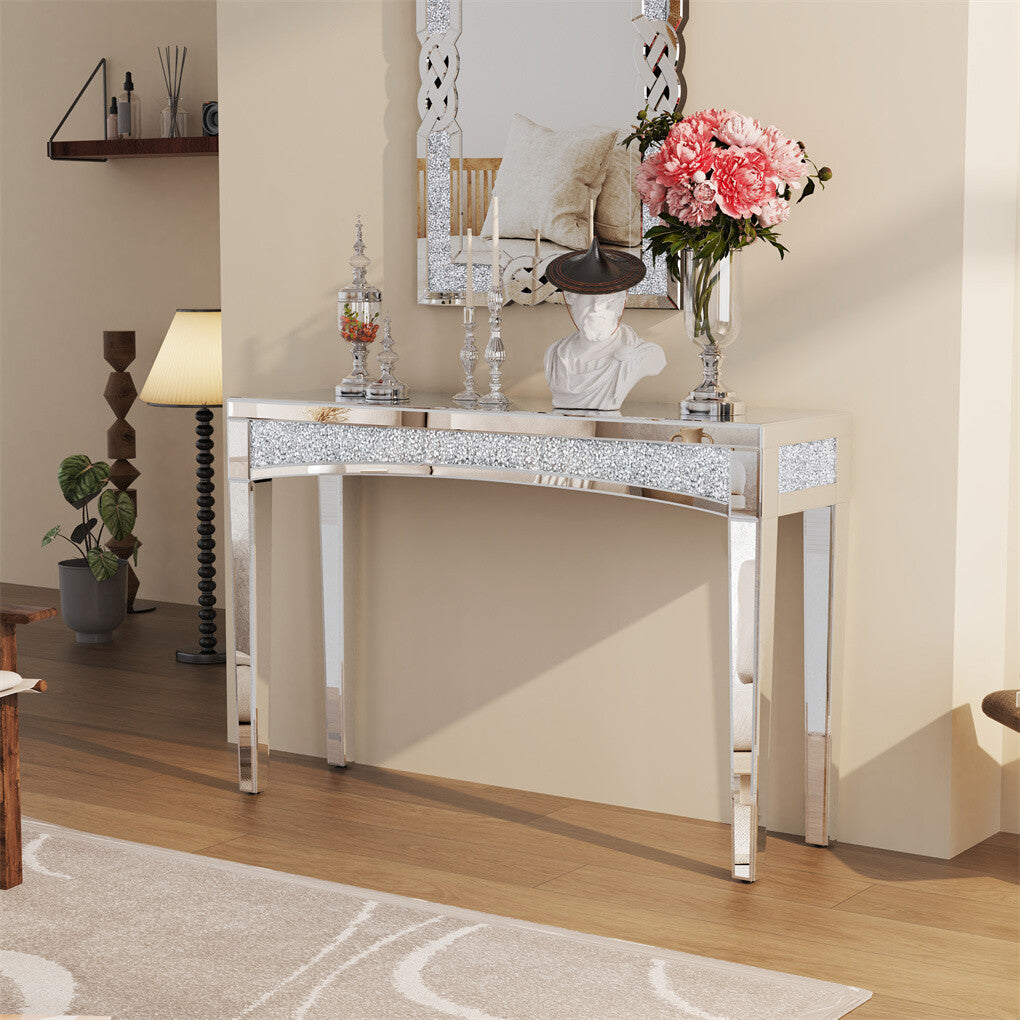 Side Tables: Crushed Diamond Mirrored Console Table Entrance Furniture