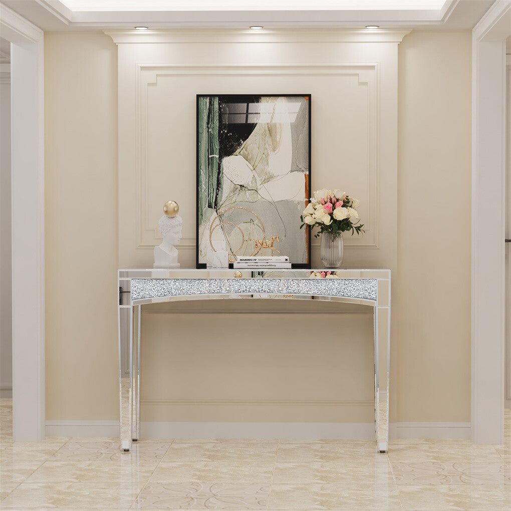 Side Tables: Crushed Diamond Mirrored Console Table Entrance Furniture