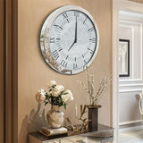 Clocks: Large Silver Wall Clock Twinkle Crushed Diamond Mirrored Clock With Beveled Edge