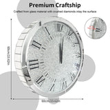 Clocks: Large Silver Wall Clock Twinkle Crushed Diamond Mirrored Clock With Beveled Edge