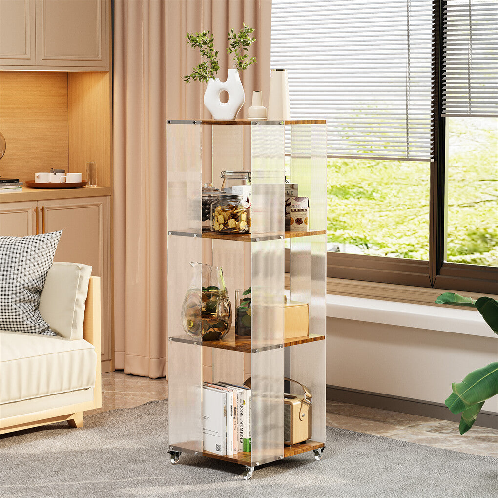 Bookcases & Shelves: 4-Tiered Floor Standing Storage Rack Acrylic Bookshelf with Crystal-like Casters
