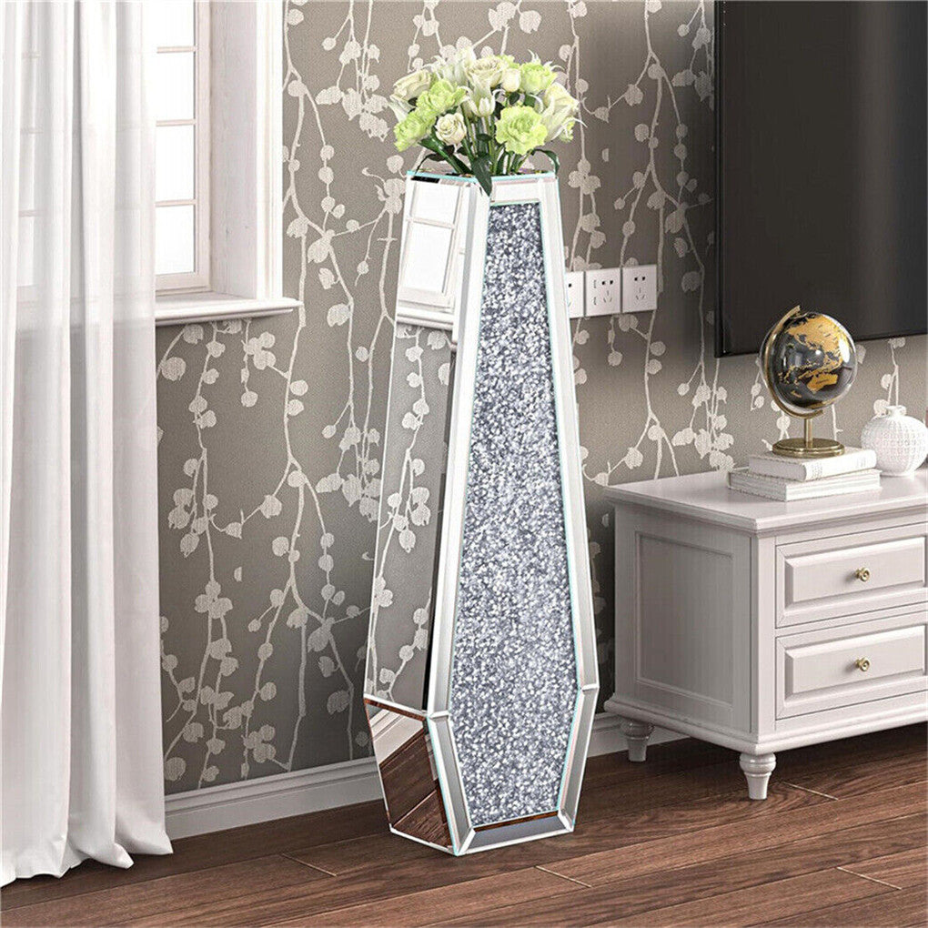 Vases & Table Decor: Silver Mirrored Floor Vase Luxury Diamond Flower Vase Living Room Home Office