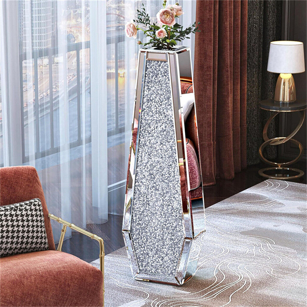 Vases & Table Decor: Silver Mirrored Floor Vase Luxury Diamond Flower Vase Living Room Home Office
