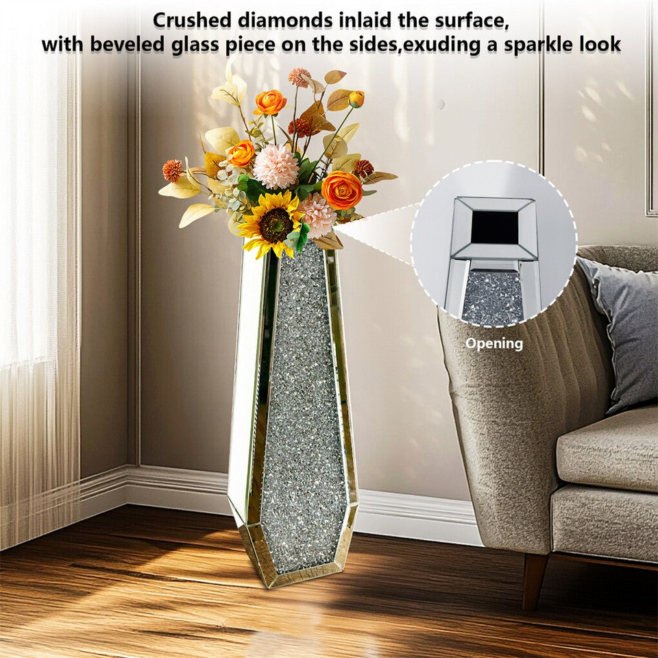 Vases & Table Decor: Silver Mirrored Floor Vase Luxury Diamond Flower Vase Living Room Home Office
