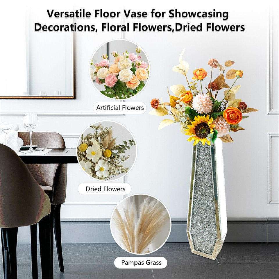 Vases & Table Decor: Silver Mirrored Floor Vase Luxury Diamond Flower Vase Living Room Home Office