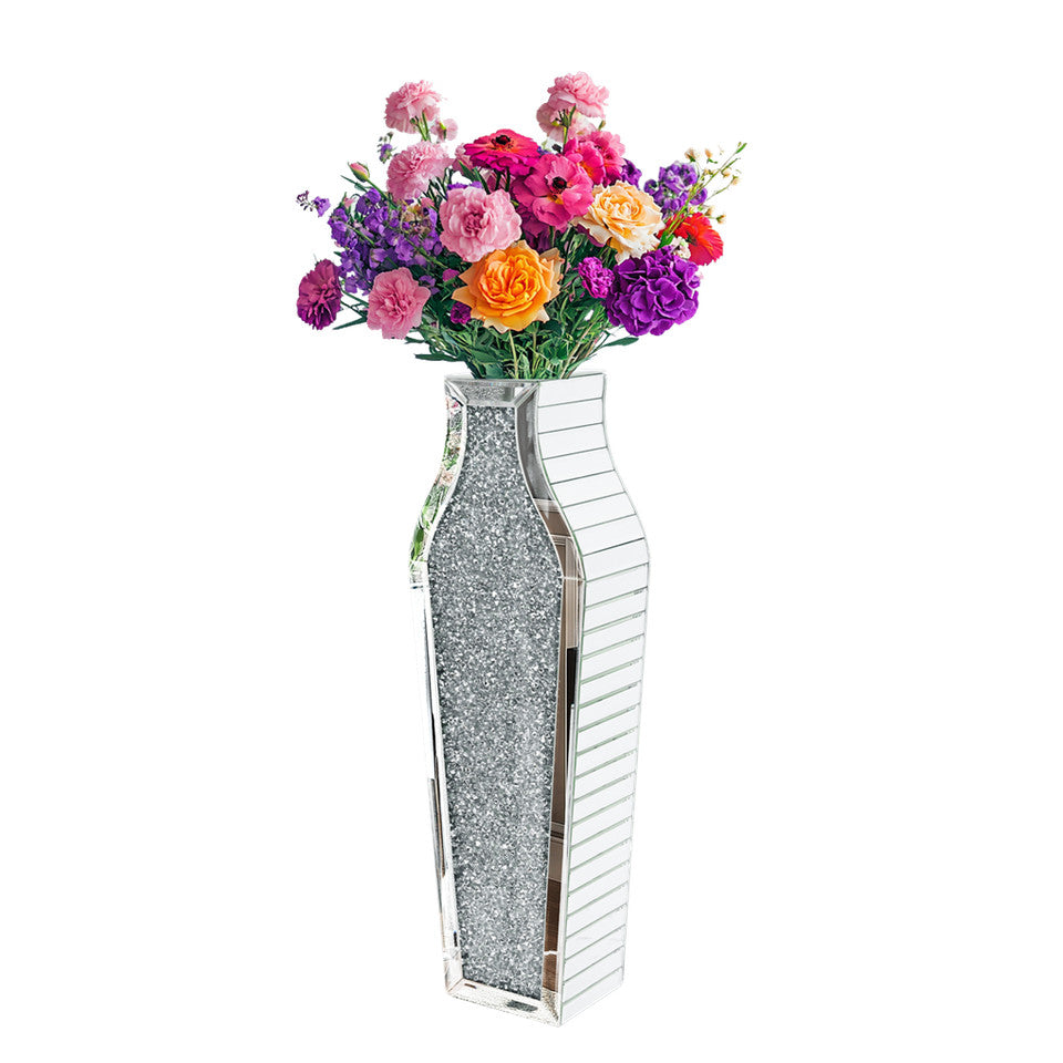 Vases & Table Decor: Sparkling Crushed Diamond Mirrored Floor Vase Tall Silver Glass Fake Flower Vase