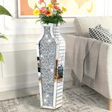 Vases & Table Decor: Sparkling Crushed Diamond Mirrored Floor Vase Tall Silver Glass Fake Flower Vase