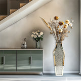 Vases & Table Decor: Sparkling Crushed Diamond Mirrored Floor Vase Tall Silver Glass Fake Flower Vase