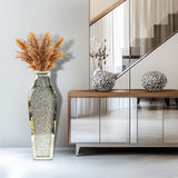 Vases & Table Decor: Sparkling Crushed Diamond Mirrored Floor Vase Tall Silver Glass Fake Flower Vase