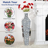 Vases & Table Decor: Sparkling Crushed Diamond Mirrored Floor Vase Tall Silver Glass Fake Flower Vase