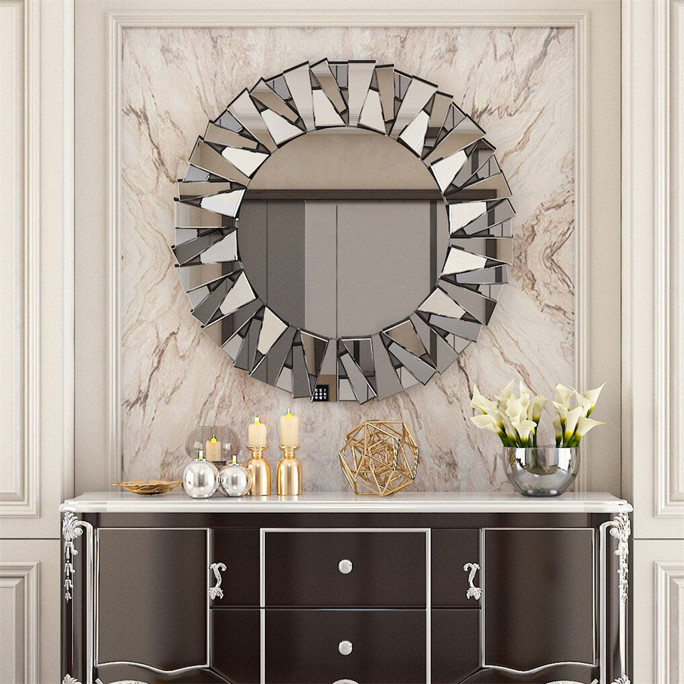 Mirrors: Silver Sunburst Round Wall Mirror