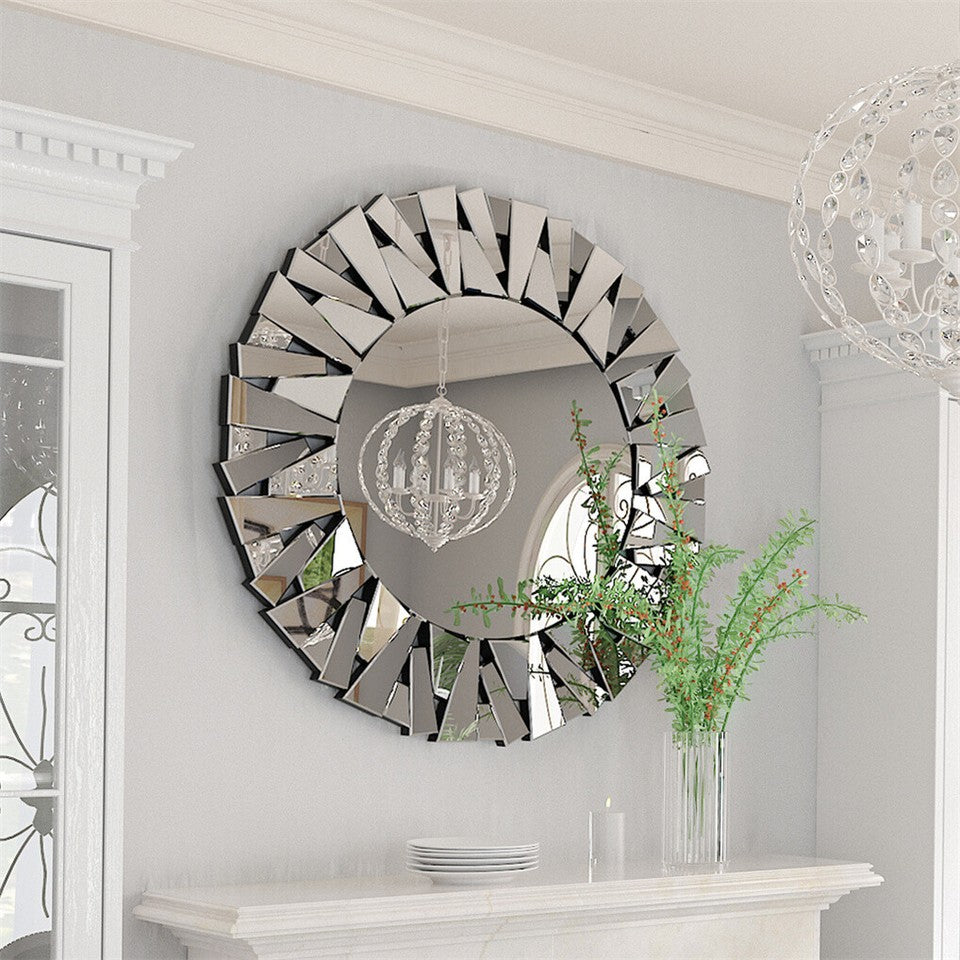 Mirrors: Silver Sunburst Round Wall Mirror